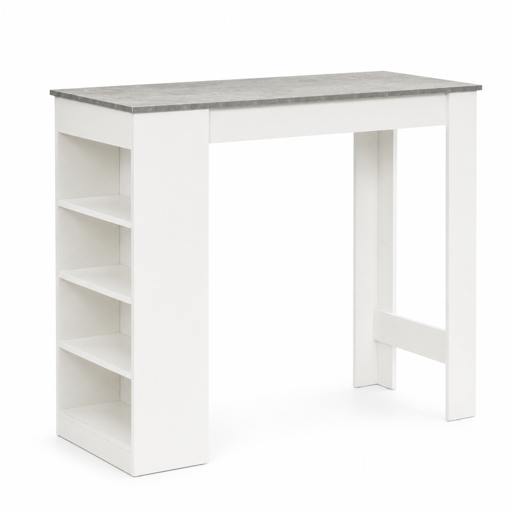 Bar Table with 4-Tier Storage Shelf – Particle Board, Grey, 115 × 50 × 102.7 cm