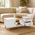Coffee Table with Shelf & Drawer – Particle Board, White & Wood-Grain-Effect, 100 × 50 × 40 cm