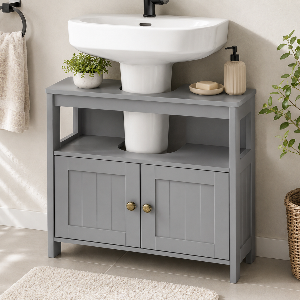 Under-Sink Cabinet Double Doors – MDF, Light Grey, 60 × 30 × 60 cm