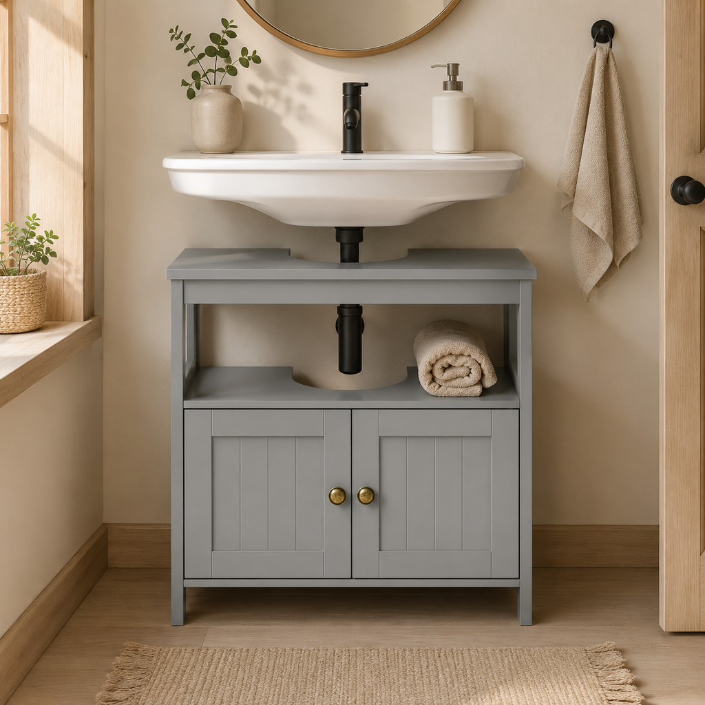 Under-Sink Cabinet Double Doors – MDF, Light Grey, 60 × 30 × 60 cm