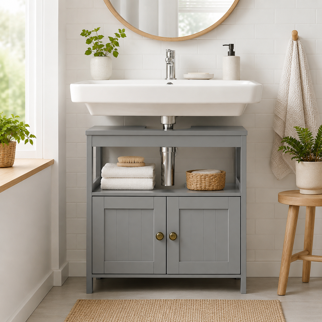 Under-Sink Cabinet Double Doors – MDF, Light Grey, 60 × 30 × 60 cm