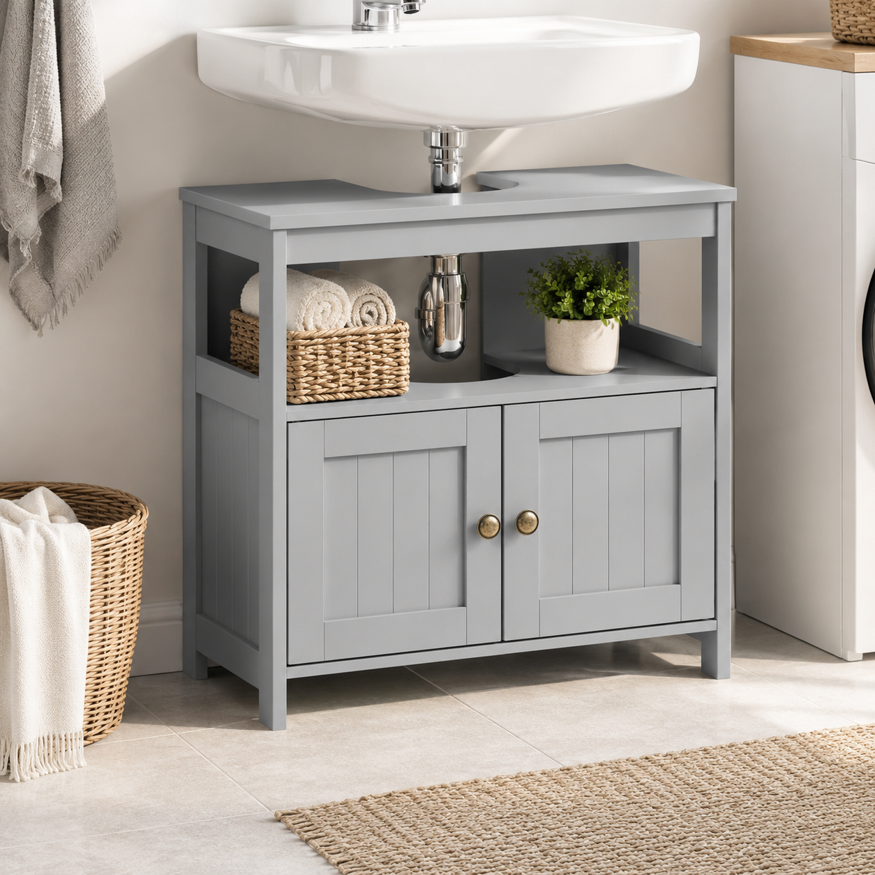 Under-Sink Cabinet Double Doors – MDF, Light Grey, 60 × 30 × 60 cm