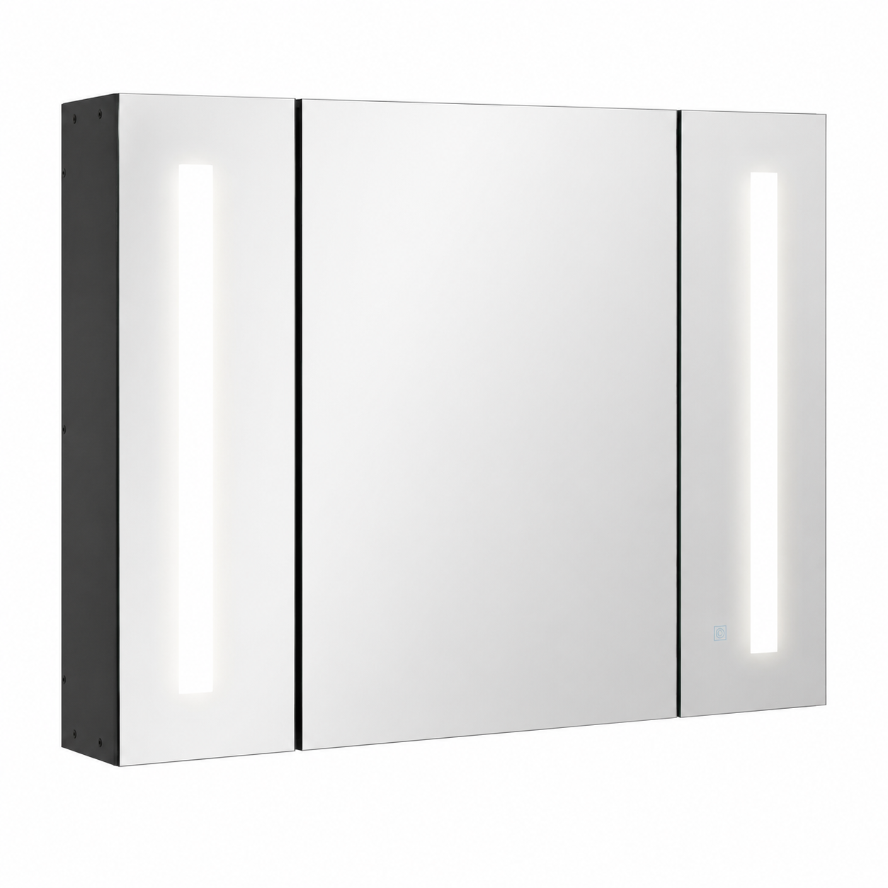 Bathroom Mirror Cabinet – LED, Wall Mounted, 3 Mirrored Doors, Dimmable, USB Charging, High Gloss, Black
