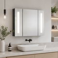 Bathroom Mirror Cabinet – LED, Wall Mounted, 3 Mirrored Doors, Dimmable, USB Charging, High Gloss, Black