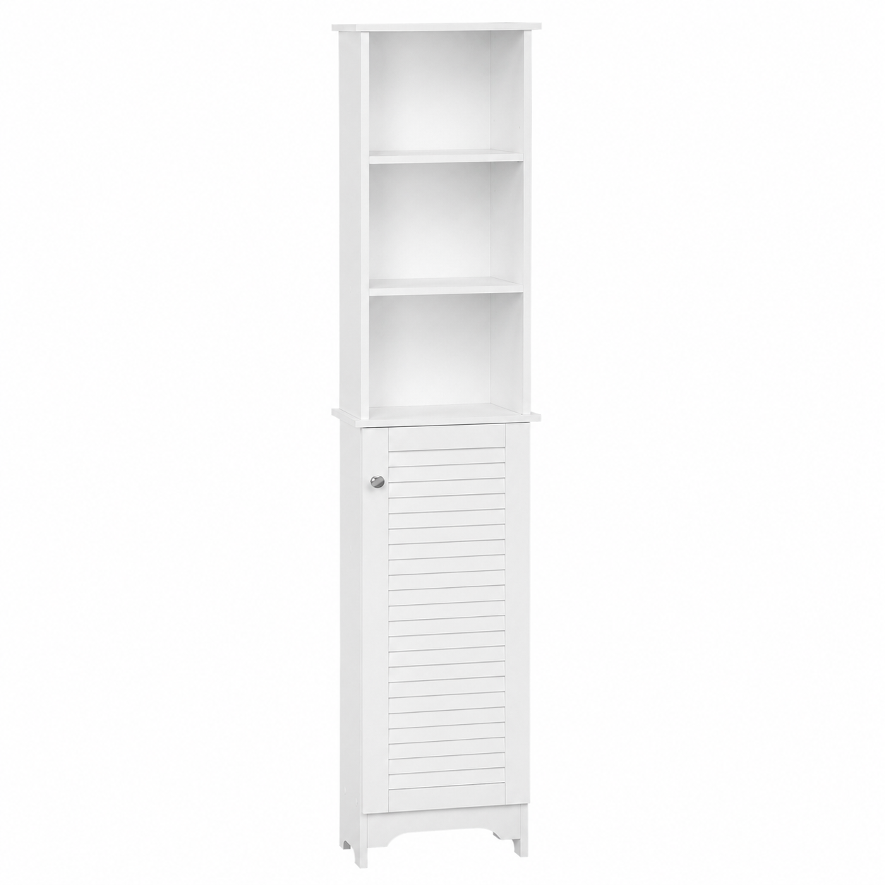 Bathroom Storage Cabinet – Tall, Slim, 6 Shelves, Shutter Door, 165×34×20cm, White
