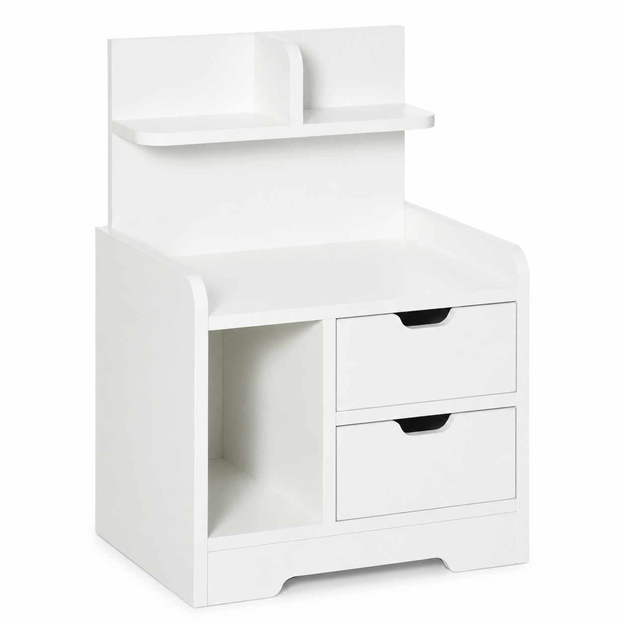 Bedside Table with 2 Drawers & Open Shelves – Particle Board, White, 40×30×60cm