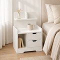 Bedside Table with 2 Drawers & Open Shelves – Particle Board, White, 40×30×60cm