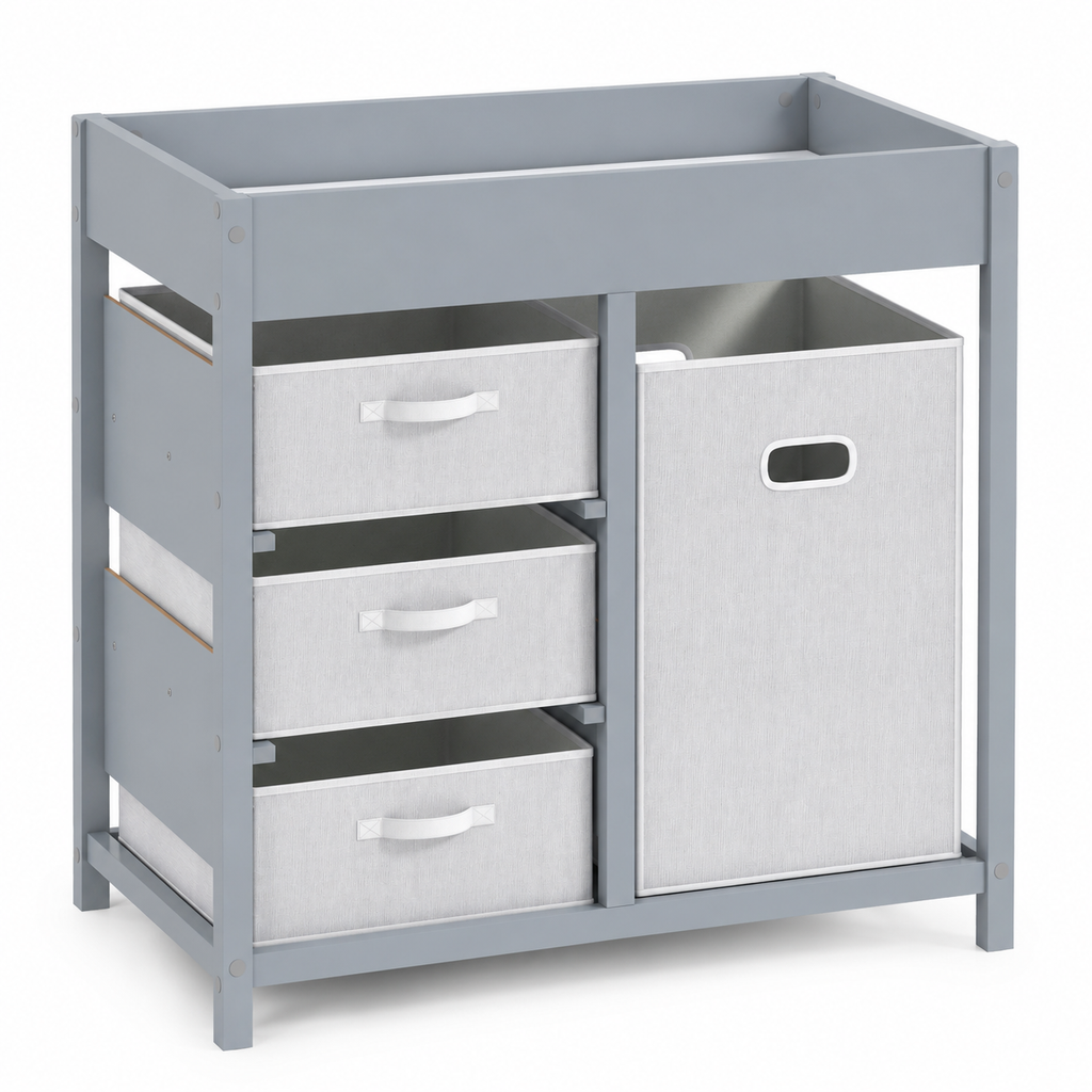 Baby Changing Unit with 4 Drawers & Padded Changing Mat – Plywood, Grey, 84×48.5×84.5cm