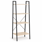 4-Tier Ladder Shelf with Industrial Steel Frame – MDF & Steel, Oak & Black, 60×37.5×145cm