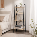 4-Tier Ladder Shelf with Industrial Steel Frame – MDF & Steel, Oak & Black, 60×37.5×145cm
