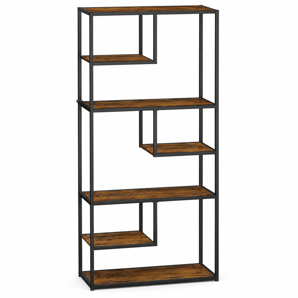 6-Tier Industrial Bookcase with Steel Frame – Particle Board & Steel, Rustic Brown, 83×34×180cm