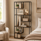 6-Tier Industrial Bookcase with Steel Frame – Particle Board & Steel, Rustic Brown, 83×34×180cm