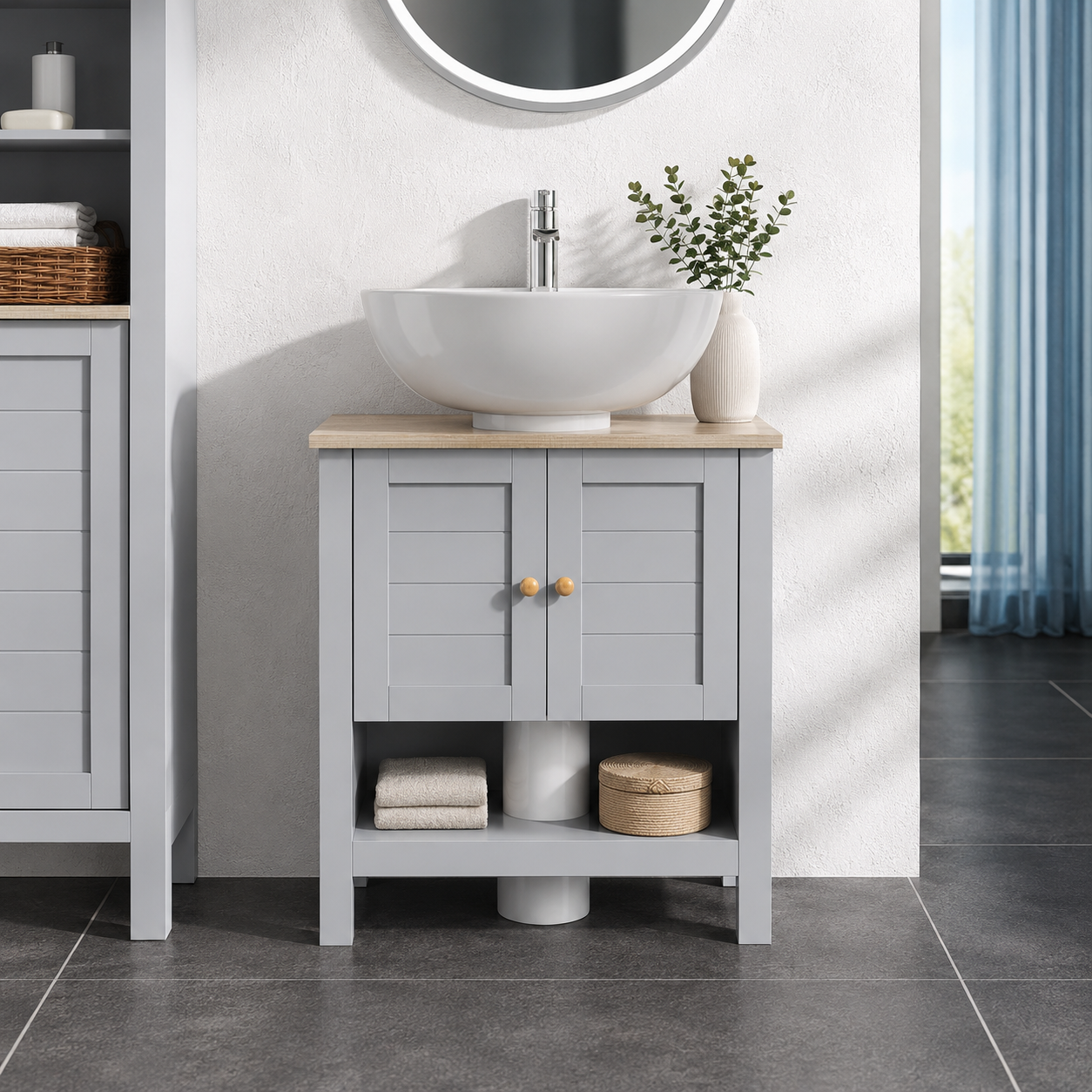 Under-Sink Cabinet Pedestal – MDF, Grey, 60 × 30 × 60 cm