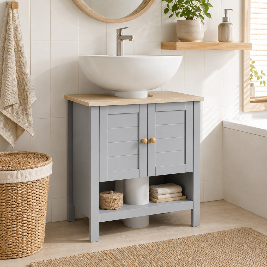 Under-Sink Cabinet Pedestal – MDF, Grey, 60 × 30 × 60 cm