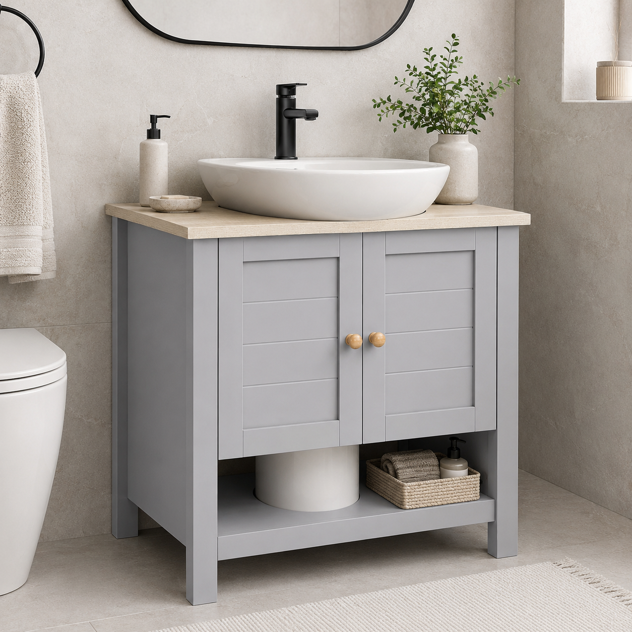 Under-Sink Cabinet Pedestal – MDF, Grey, 60 × 30 × 60 cm