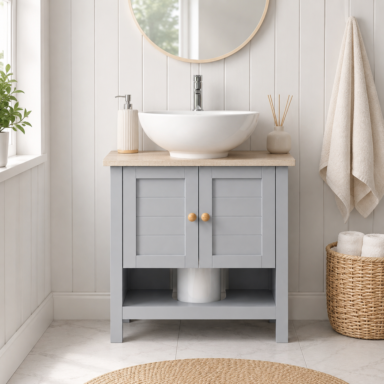 Under-Sink Cabinet Pedestal – MDF, Grey, 60 × 30 × 60 cm