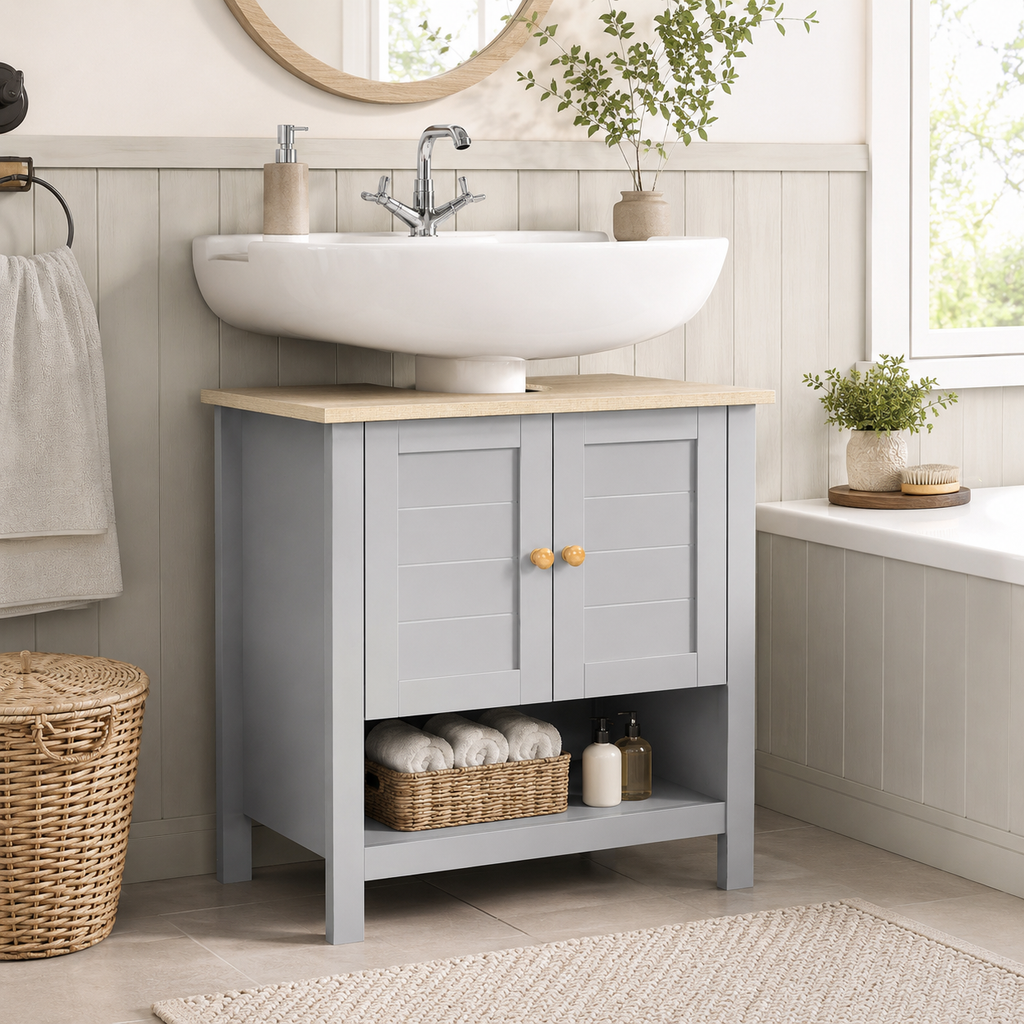 Under-Sink Cabinet Pedestal – MDF, Grey, 60 × 30 × 60 cm