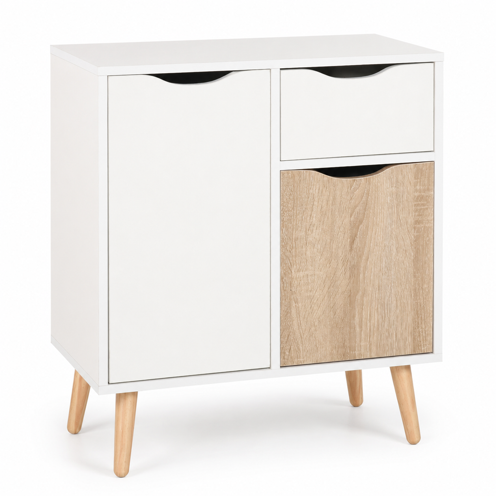 Sideboard Floor Cabinet with Drawer – MDF & Solid Wood Legs, Brown, 60 × 30 × 72 cm