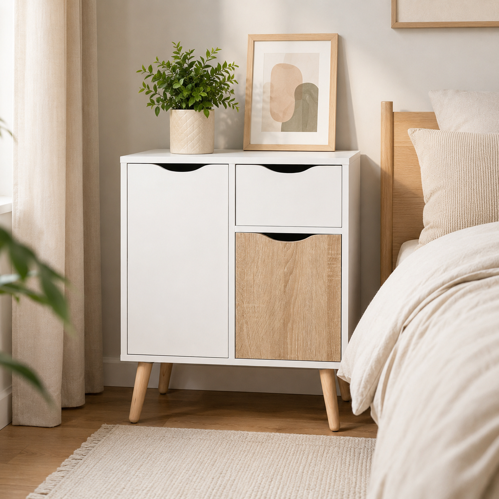 Sideboard Floor Cabinet with Drawer – MDF & Solid Wood Legs, Brown, 60 × 30 × 72 cm