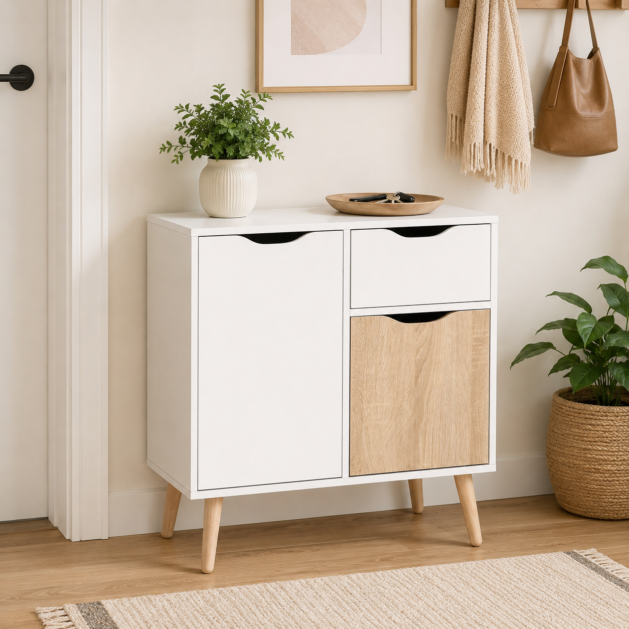 Sideboard Floor Cabinet with Drawer – MDF & Solid Wood Legs, Brown, 60 × 30 × 72 cm
