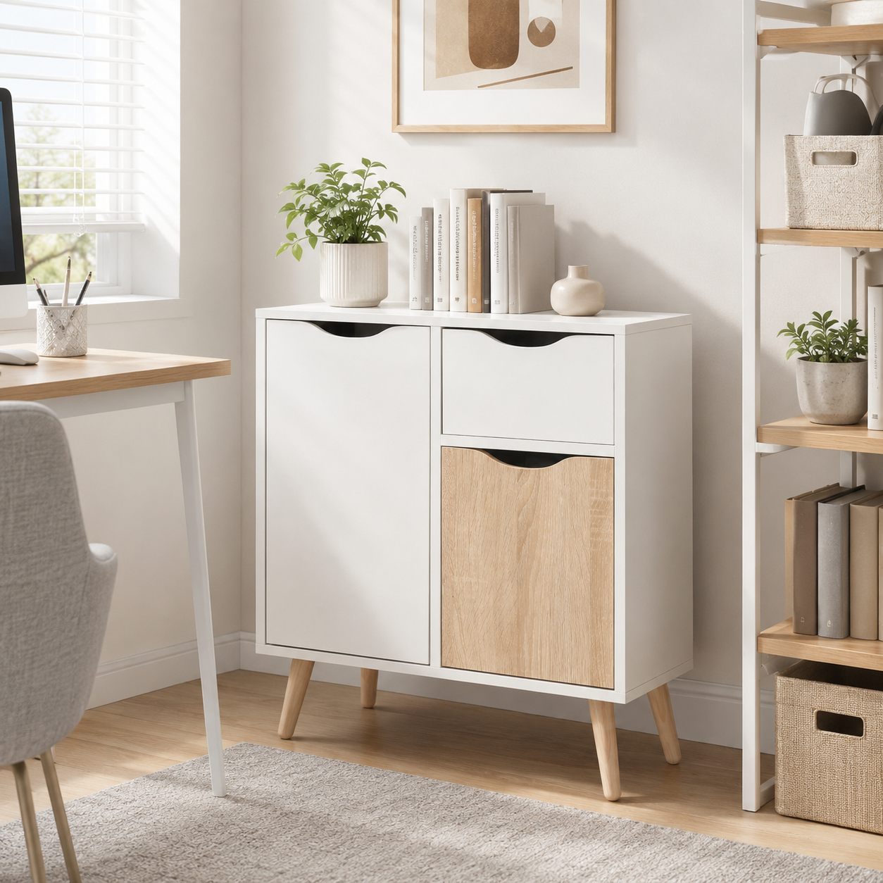 Sideboard Floor Cabinet with Drawer – MDF & Solid Wood Legs, Brown, 60 × 30 × 72 cm