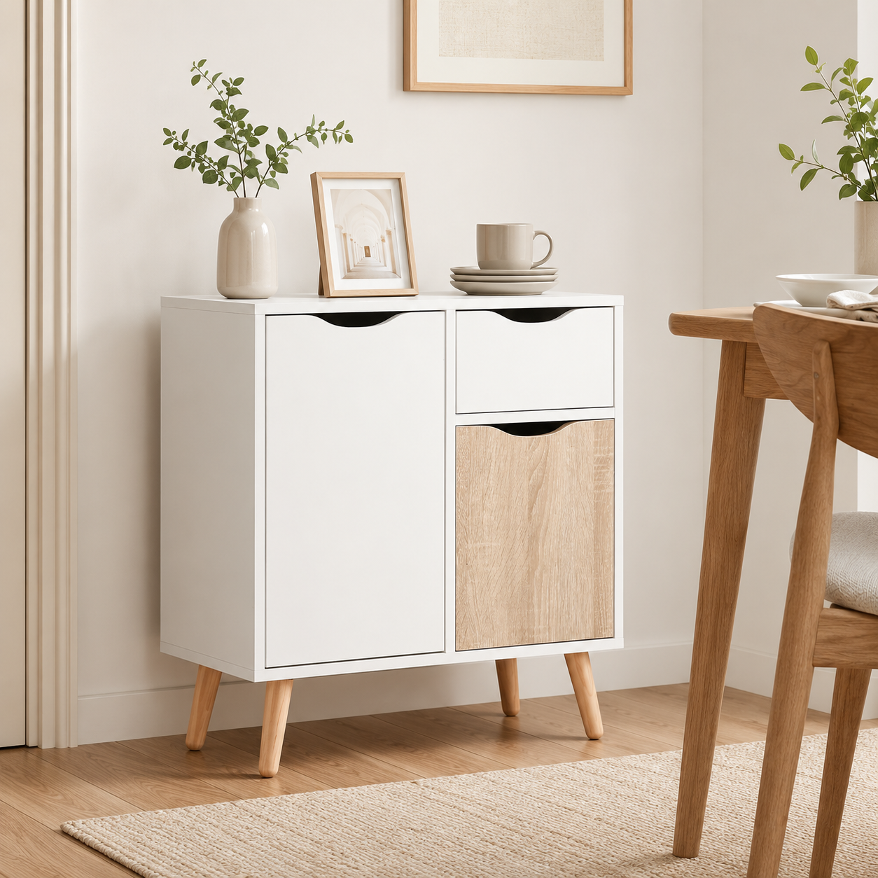 Sideboard Floor Cabinet with Drawer – MDF & Solid Wood Legs, Brown, 60 × 30 × 72 cm