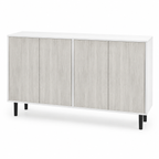 Sideboard Storage Cabinet 4-Door – Particle Board & Pine Legs, White, 121 × 37 × 75 cm
