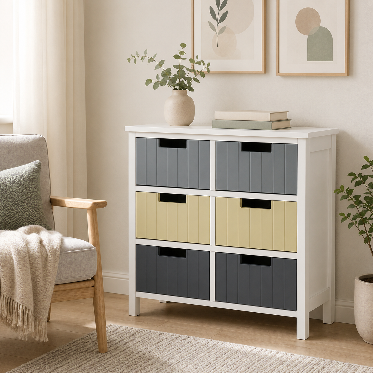 Storage Tower 6-Drawer – MDF, White & Multicolour, 62 × 28 × 58 cm