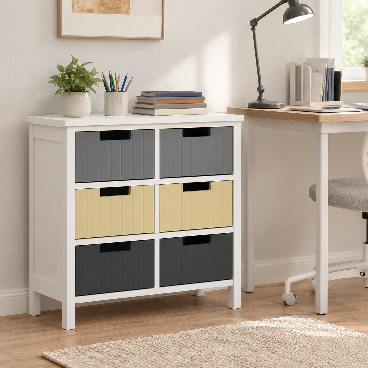 Storage Tower 6-Drawer – MDF, White & Multicolour, 62 × 28 × 58 cm