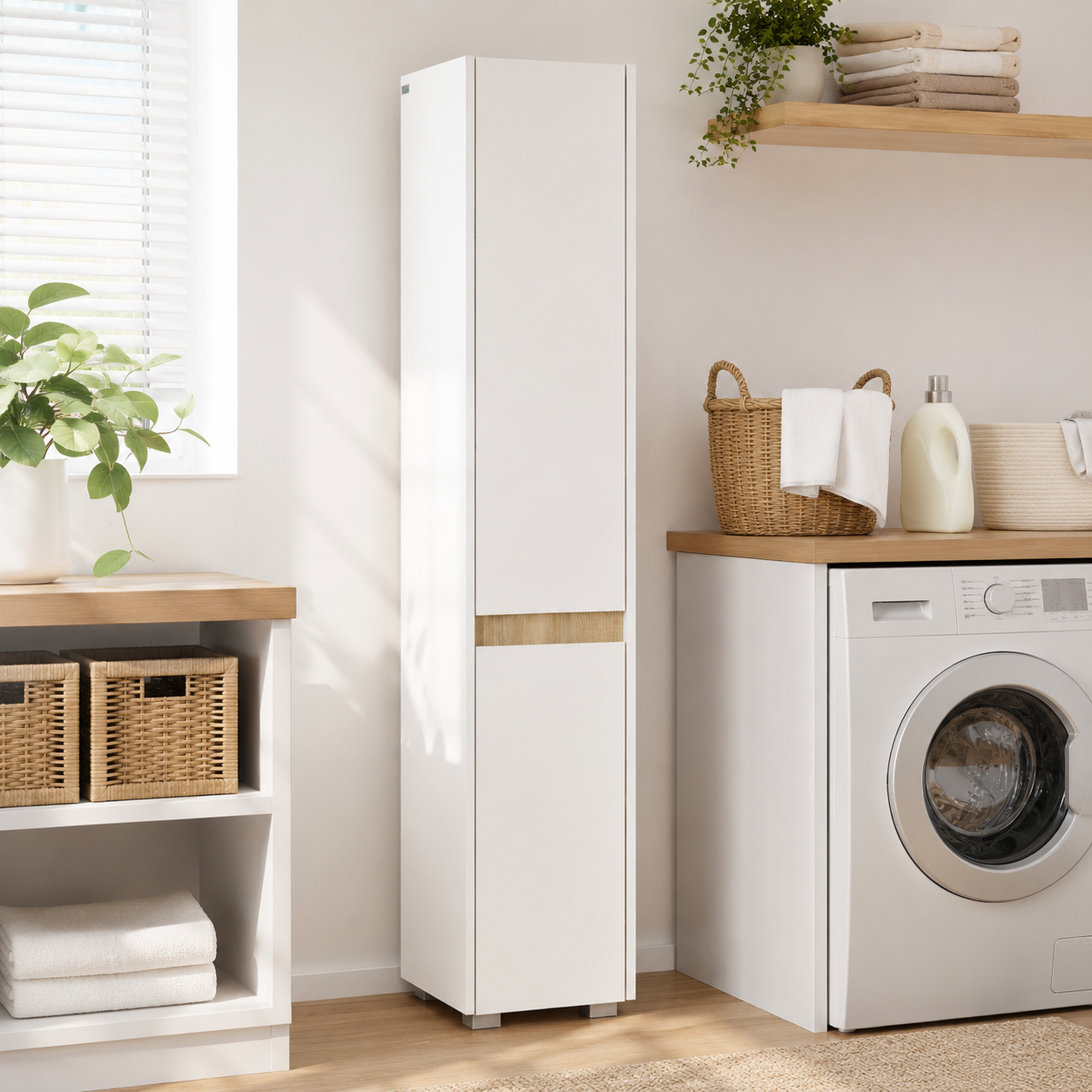 Bathroom Tallboy Cabinet 5-Tier – Particle Board, White, 30 × 33 × 165 cm