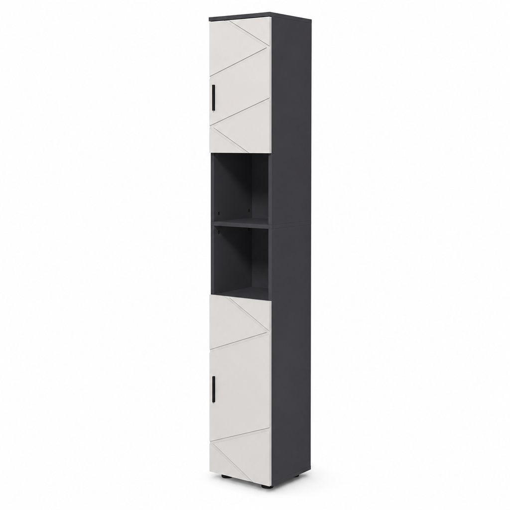 Bathroom Tallboy Cabinet Embossed Line Design – Particle Board, Grey, 30 × 30 × 183 cm