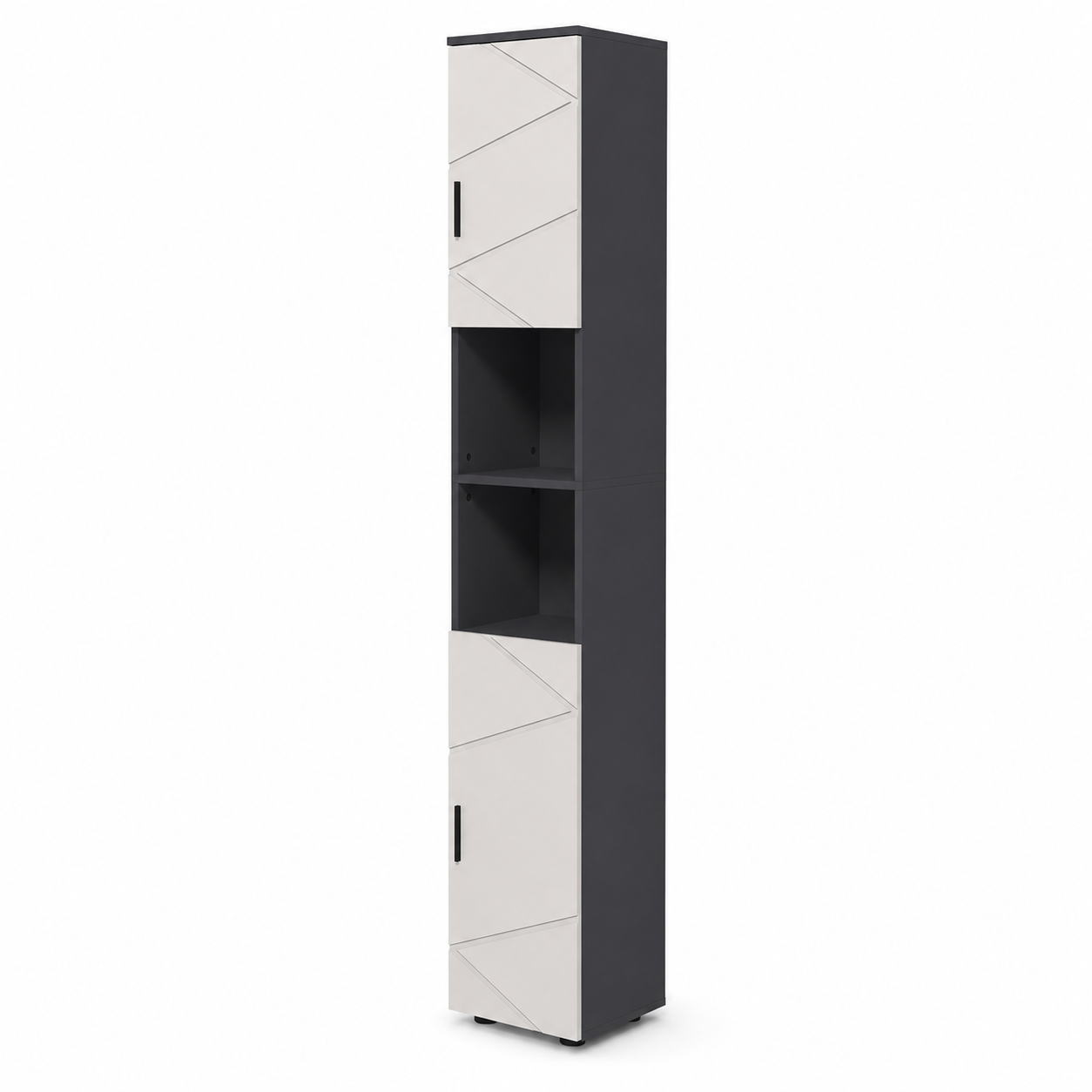 Bathroom Tallboy Cabinet Embossed Line Design – Particle Board, Grey, 30 × 30 × 183 cm