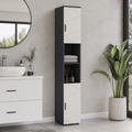 Bathroom Tallboy Cabinet Embossed Line Design – Particle Board, Grey, 30 × 30 × 183 cm