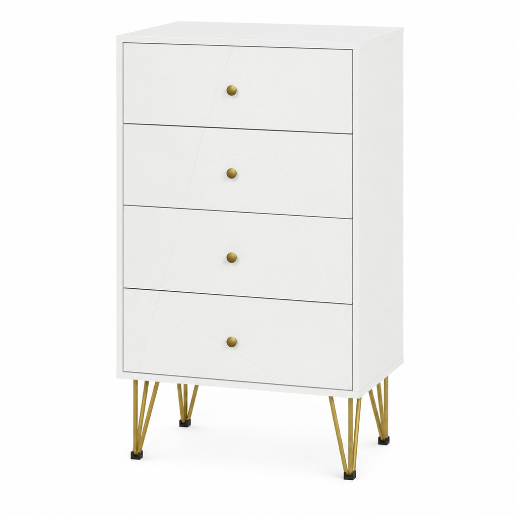 Chest of Drawers 4-Drawer Hairpin Legs – MDF & Metal, White, 60 × 40 × 100 cm