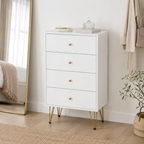 Chest of Drawers 4-Drawer Hairpin Legs – MDF & Metal, White, 60 × 40 × 100 cm