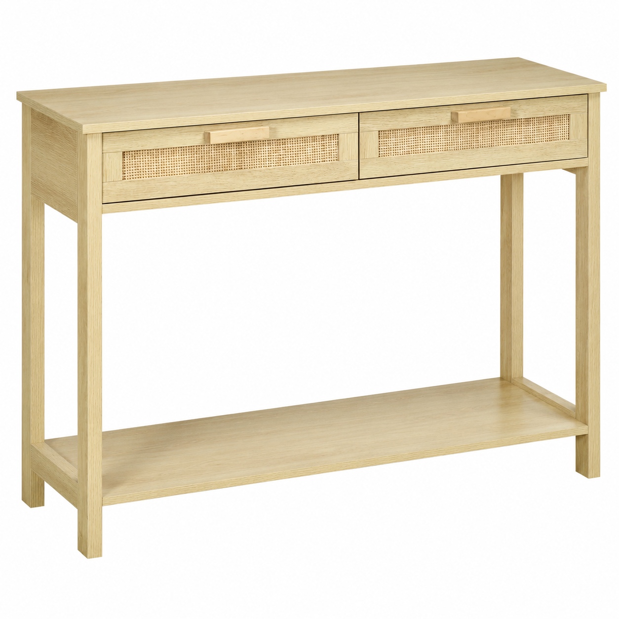 Console Table with Drawers & Shelf – MDF & Rattan, Natural, 100 × 30 × 76 cm