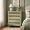 Chest of Drawers 4-Drawer Rattan Panel – Particle Board & Rattan, Light Green, 80 × 35 × 95 cm