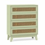 Chest of Drawers 4-Drawer Rattan Panel – Particle Board & Rattan, Light Green, 80 × 35 × 95 cm