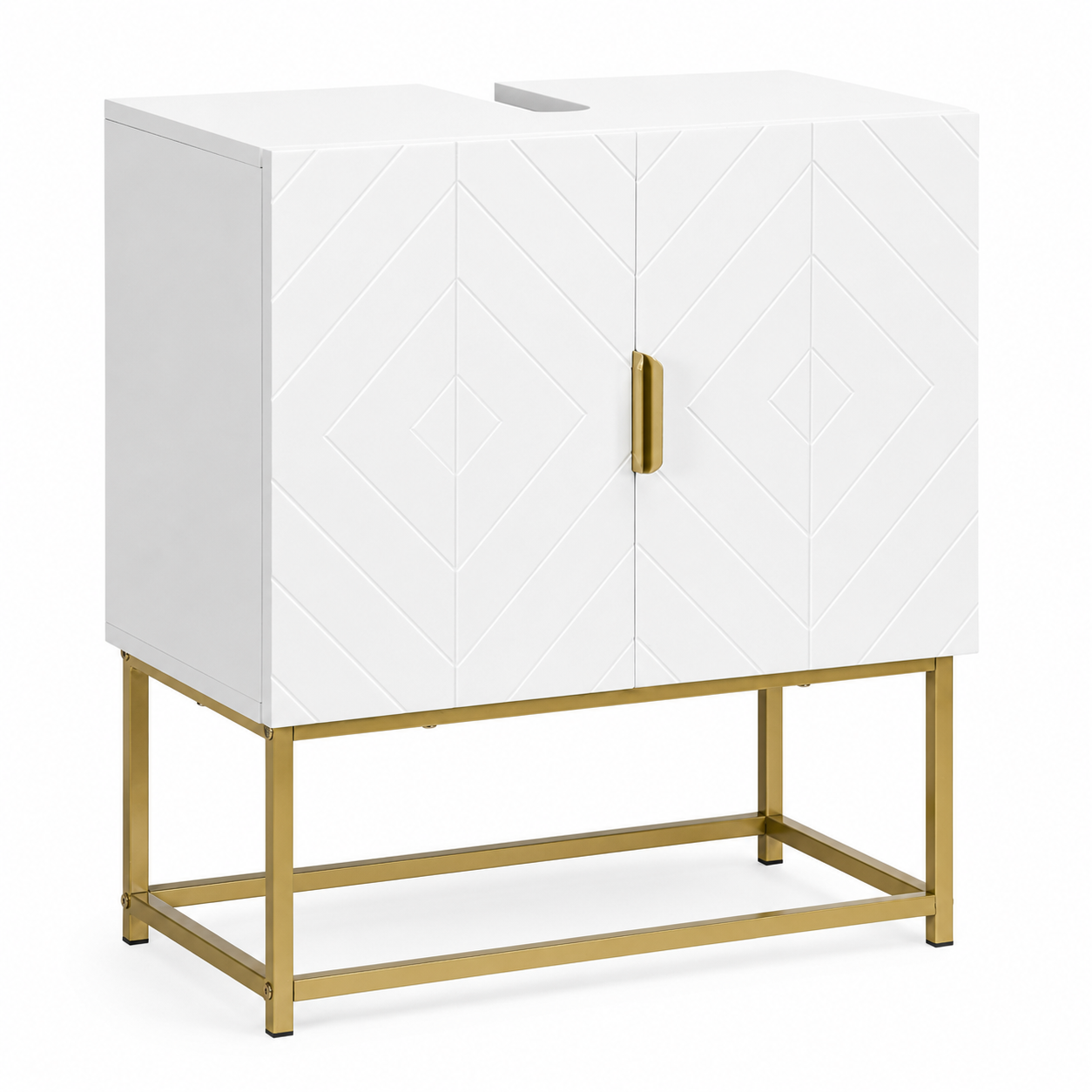 Under-Sink Mirror Cabinet Gold Steel Legs – MDF & Steel, White & Gold, 60 × 30 × 65 cm