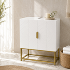 Under-Sink Mirror Cabinet Gold Steel Legs – MDF & Steel, White & Gold, 60 × 30 × 65 cm