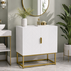 Under-Sink Mirror Cabinet Gold Steel Legs – MDF & Steel, White & Gold, 60 × 30 × 65 cm