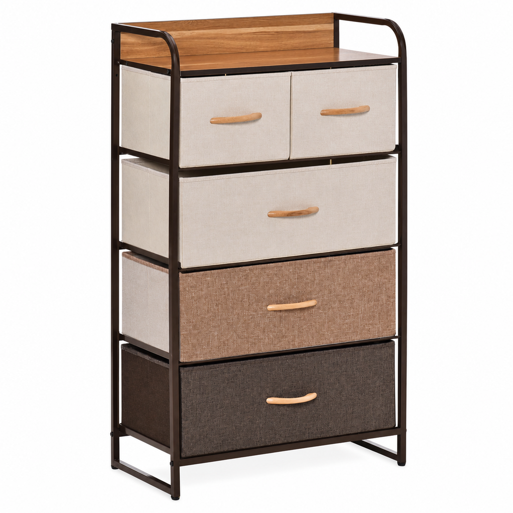 Dresser Tower 5-Drawer Linen Steel Frame – Steel & MDF, Multicolour, 58 × 29 × 99 cm