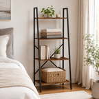 Ladder Shelf 4-Tier Industrial – MDF & Steel, Rustic Brown & Black, 60 × 37.5 × 145 cm