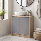 Under-Sink Cabinet Double Doors – MDF & Particle Board, Grey & Oak-Effect, 60 × 30 × 59.8 cm