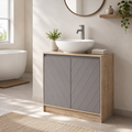 Under-Sink Cabinet Double Doors – MDF & Particle Board, Grey & Oak-Effect, 60 × 30 × 59.8 cm