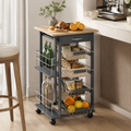 Kitchen Storage Cart 4-Basket Drawer & Side Racks – MDF & Pine Wood, Grey, 47 × 37 × 83 cm