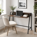 Writing Desk 2-Tier with Rear Shelf – Engineered Wood & Metal, Rustic Brown, 100 × 45 × 85 cm