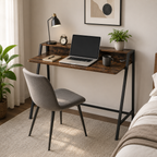 Writing Desk 2-Tier with Rear Shelf – Engineered Wood & Metal, Rustic Brown, 100 × 45 × 85 cm