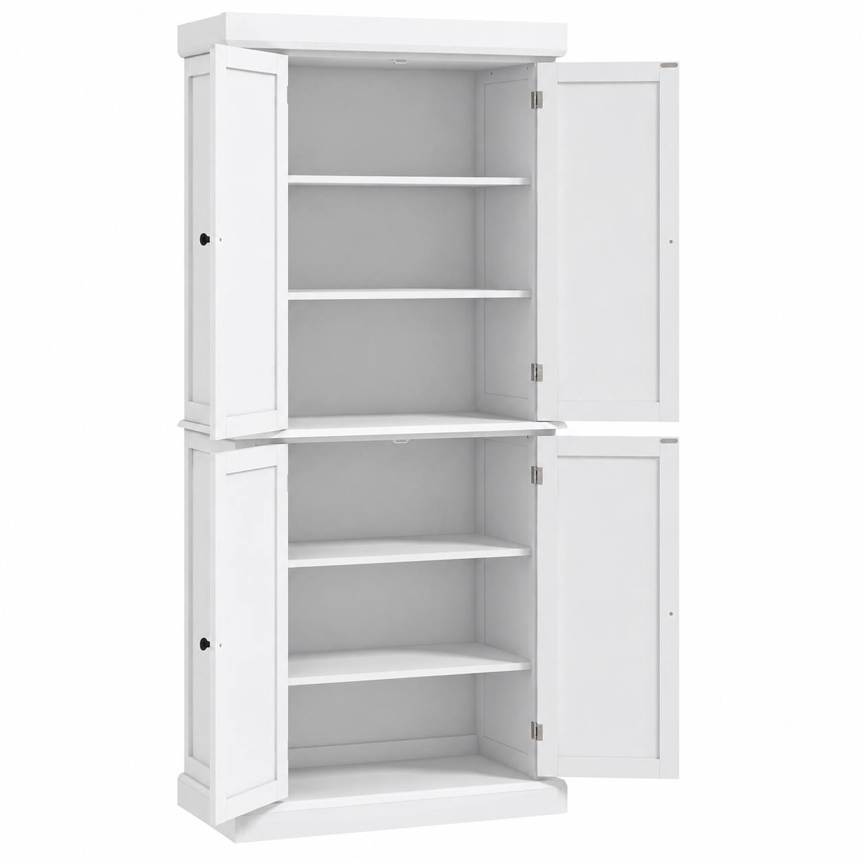 Kitchen Pantry Cupboard 4-Door Wide Tall – MDF & Particle Board, White, 76 × 40.5 × 184 cm
