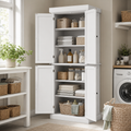 Kitchen Pantry Cupboard 4-Door Wide Tall – MDF & Particle Board, White, 76 × 40.5 × 184 cm